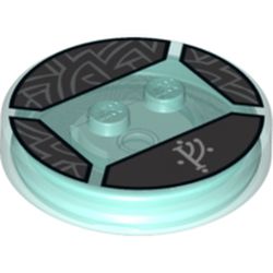 Function Brick Round 4 x 4 x 2/3 with 2 Studs and White Rune Character Print