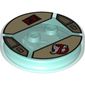 Function Brick Round 4 x 4 x 2/3 with 2 Studs and Ghostbusters Symbol and 'P.V.' print