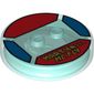 Function Brick Round 4 x 4 x 2/3 with 2 Studs and Yellow 'MARTY MC FLY' Print