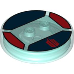 Function Brick Round 4 x 4 x 2/3 with 2 Studs and Dark Red 'DW' Print