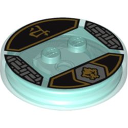 Function Brick Round 4 x 4 x 2/3 with 2 Studs and Black and Gold Cole Symbol and Asian Character Print