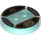 Function Brick Round 4 x 4 x 2/3 with 2 Studs and Black and Gold Cole Symbol and Asian Character Print