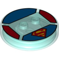 Function Brick Round 4 x 4 x 2/3 with 2 Studs and Yellow and Red Superman Logo Print