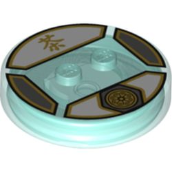 Function Brick Round 4 x 4 x 2/3 with 2 Studs and Gold Sensei Wu Symbol and Asian Character Print