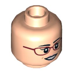 Minifig Head Amy Fowler, Dual Sided, Dark Red Glasses, Brown Eyebrows, Open Smile / Slight Smile [Hollow Stud]'