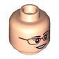 Minifig Head Amy Fowler, Dual Sided, Dark Red Glasses, Brown Eyebrows, Open Smile / Slight Smile [Hollow Stud]'