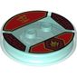 Function Brick Round 4 x 4 x 2/3 with 2 Studs and Red and Gold Kai Symbol and Asian Character Print