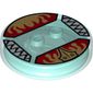 Function Brick Round 4 x 4 x 2/3 with 2 Studs and Gold Chima Eagle Symbol and Red Fire Print