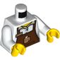 Torso Shirt with Reddish Brown Apron with Coffee Mug, Name Tag, Light Bluish Gray Shadowing Print, White Arms, Yellow Hands