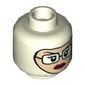Minifig Head Lighthouse Keeper (Verona Dempsey), Dual Sided, White Eyes and Teeth / Balaclava, Light Nougat Face with Glasses, Red Lips Print [Hollow Stud]