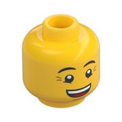 Minifig Head Ronny, Eyebrows, Crow's Feet, Open Mouth Smile / Queasy Face with Sweat Drop Print