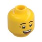 Minifig Head Ronny, Eyebrows, Crow's Feet, Open Mouth Smile / Queasy Face with Sweat Drop Print