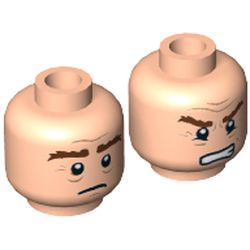 Minifig Head Gimli, Dual Sided, Bushy Brown Eyebrows, Sad / Grimacing Print [Hollow Stud]