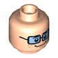 Minifig Head Velma, Dual Sided, Female, Freckles, Blue Tinted Glasses, Smiling / Scared Clenched Teeth Print [Hollow Stud]