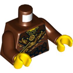 Torso Robe with Dark Brown Sash Belt and Gold Detailing Print, Reddish Brown Arms, Yellow Hands