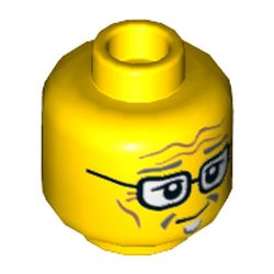 Minifig Head Postman, Goatee, Dark Bluish Gray Eyebrows, Glasses, Crooked Smile, Cheek Lines, Wrinkles Print