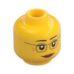 Minifig Head Misako / Grandmother, Dark Tan Glasses, Dark Orange Lips, Neutral / Raised Eyebrows Amused Print