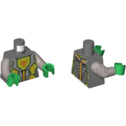 Torso Armor with Orange and Gold Circuitry and Lime Emblem with Orange Wolf Head Print (Aaron), Flat Silver Arms, Green Hands