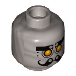 Minifig Head Chef Eclair, Yellow Robot Eyes, Curly Moustache Print [Hollow Stud]