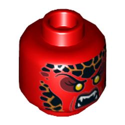 Minifig Head Whiperella, Thin Eyebrows, Yellow Eyes, Black and Orange Scales, Fangs Print [Hollow Stud]