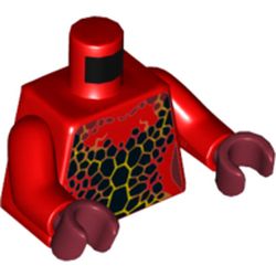 Torso Bare Chest with Black Spots with Orange Cracks Print, Red Arms, Dark Red Hands