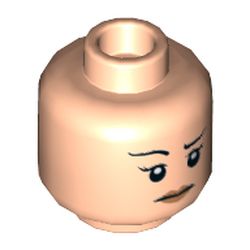 Minifig Head, Eyebrows, Pink Lips, Smile / Concern with Raised Right Eyebrow Print