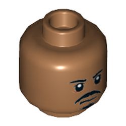 Minifig Head Tasu Leech, Dual Sided, Moustache and Goatee, White Pupils, Neutral / Open Mouth Scowling Teeth Print [Hollow Stud]