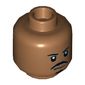 Minifig Head Tasu Leech, Dual Sided, Moustache and Goatee, White Pupils, Neutral / Open Mouth Scowling Teeth Print [Hollow Stud]