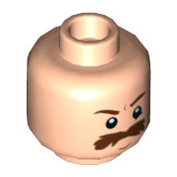 Minifig Head Rebel Trooper / Bespin Guard, Moustache Brown Bushy Large, Brown Eyebrows, White Pupils Print [Hollow Stud]