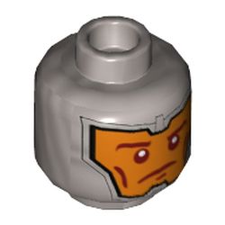 Minifig Head Royal Guard / Soldier, Balaclava, Orange Face, Dark Red Eyebrows and Cheek Lines, Determined / Raised Eyebrow Print