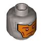 Minifig Head Royal Guard / Soldier, Balaclava, Orange Face, Dark Red Eyebrows and Cheek Lines, Determined / Raised Eyebrow Print