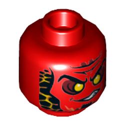 Minifig Head Magmar, Eyebrows, Yellow Eyes, Orange Scales on Front and Back Print [Hollow Stud]