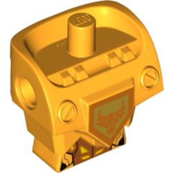 Minifig Torso Modified, Armor with Pin Holes with Orange and Gold Circuitry and Orange Bull Head on Gold Pentagonal Shield Print