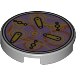 Tile Round 2 x 2 with Bottom Stud Holder with Time Gears Print