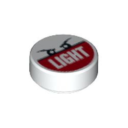 Tile Round 1 x 1 with Two Eyes and 'LIGHT' on Red Print