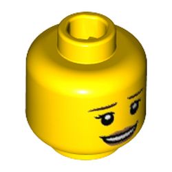 Minifig Head Animal Control Officer, Dark Brown Eyebrows, Dark Tan Lips, Open Smile / Raised Eyebrow and Lips Print