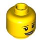 Minifig Head Animal Control Officer, Dark Brown Eyebrows, Dark Tan Lips, Open Smile / Raised Eyebrow and Lips Print