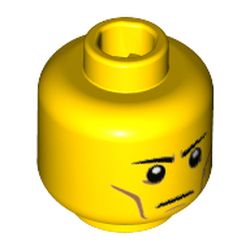 Minifig Head Flying Warrior, Eyebrows Straight, White Pupils, Cheek and Jaw Lines, Straight Line Mouth (Frown) [Hollow Stud]