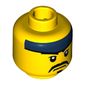 Minifig Head Kendo Fighter, Dark Blue Headband, White Pupils, Black Moustache and Goatee Print [Hollow Stud]