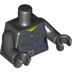 Torso Jacket with Dark Blue Seams, Silver Zippers and Utility Belt with Silver Buckle Print, Black Arms and Hands