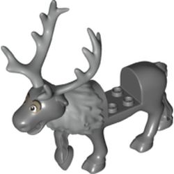 LEGO part 23946pat0001 Animal, Reindeer, with Light Bluish Grey Antlers, Fur pattern (Sven) in Dark Stone Grey / Dark Bluish Gray