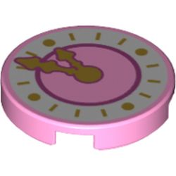 Tile Round 2 x 2 with Bottom Stud Holder with White Clockface and Gold Hands Print