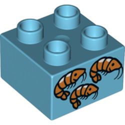 Duplo Brick 2 x 2 with 3 Orange Shrimp Print
