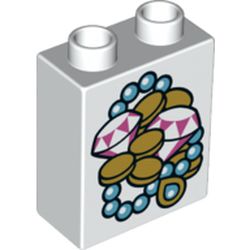 Duplo Brick 1 x 2 x 2 with Bottom Tube - Jewels and Coins Print