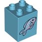 Duplo Brick 2 x 2 x 2 with Fish with Pink Belly Print