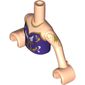 Minidoll Torso Girl with Dark Purple Sleeveless Top with Wings, Gold Trim and Necklace Print, Light Nougat Arms with Hands with Gold Tattoo Print