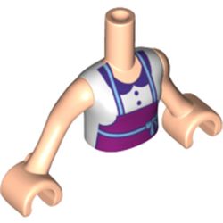 Minidoll Torso Girl with White Blouse Top with Collar and Magenta Apron Print, Light Nougat Arms with Hands