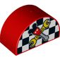 Duplo Brick 2 x 4 x 2 Curved Top - Checkered Flag and Crossed Tools with Mouse Ears Print