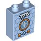 Duplo Brick 1 x 2 x 2 - Blue Interlocking Hexagonal Background (Honeycomb) with TTA Letters and Badge - 2 Orange and 1 Blue connected Circles / Buttons print