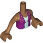 Minidoll Torso Girl with Magenta Open Vest with Gold Dots over Light Aqua Top Print - Medium Nougat Arms with Hands